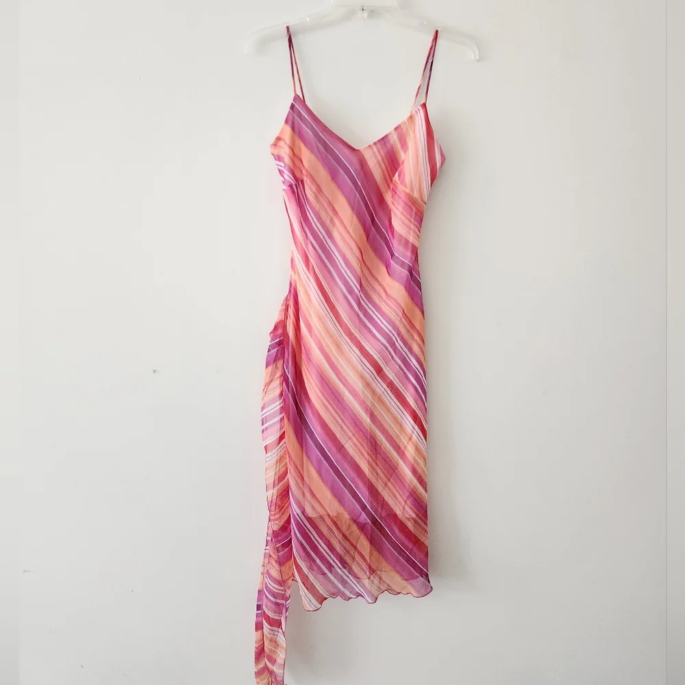 Vintage Y2K Charlotte Russe Striped Colorful Sunset Ruffle Midi Dress Medium - Picture 1 of 7